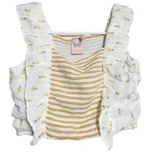 For All Seasons By Paper Crane Crop Top Ruffled Pineapple Sleeveless Tank Medium